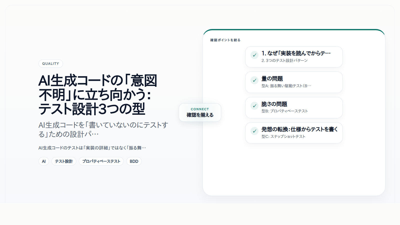 AI生成コードの「意図不明」に立ち向かう：テスト設計3つの型
