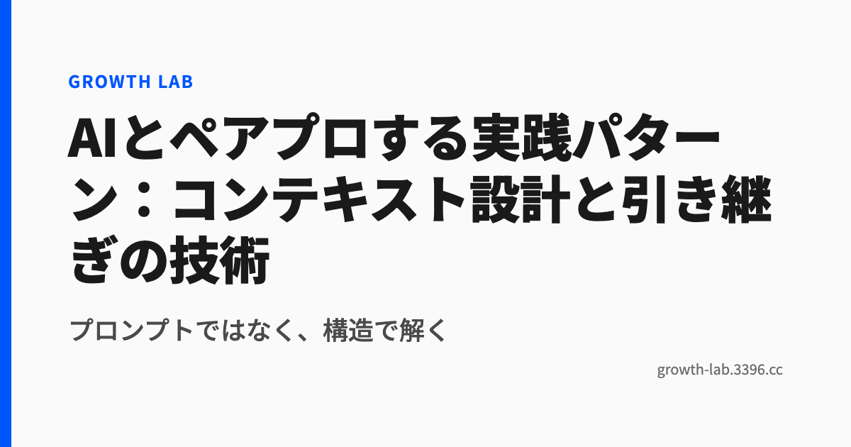 AIとペアプロする実践パターン:コンテキスト設計と引き継ぎの技術